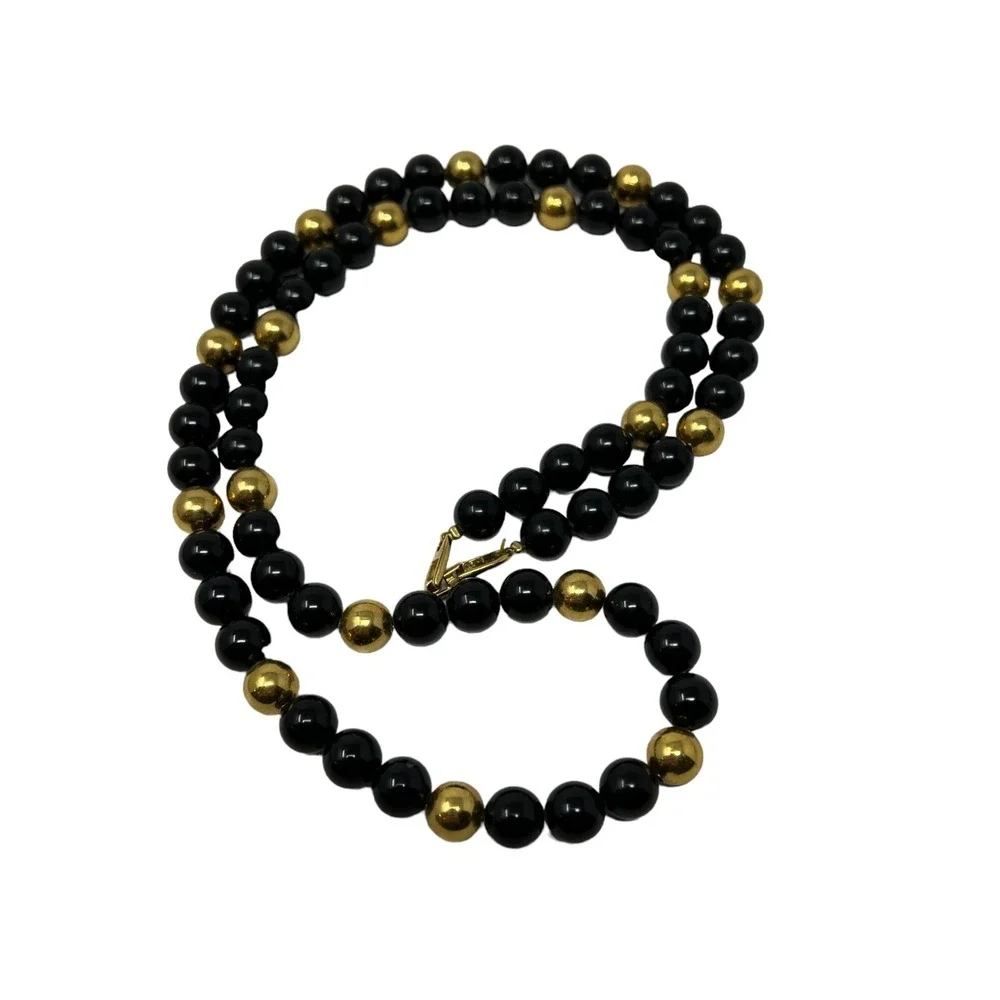Vintage Napier Beaded Necklace Black and Gold Beads Elegant Classic‎
